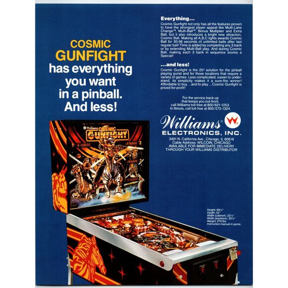 Cosmic Gunfight Pinball Machine FLYER Original 1983 Retro Sci-Fi Game 8.5" x 11" - Picture 2 of 2